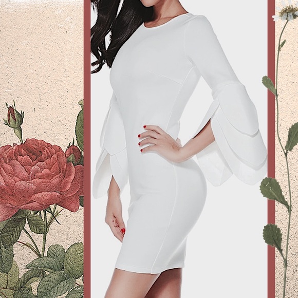 Bodycon Petal Sleeves Cocktail Evening Zipper Midi - Picture 6 of 11